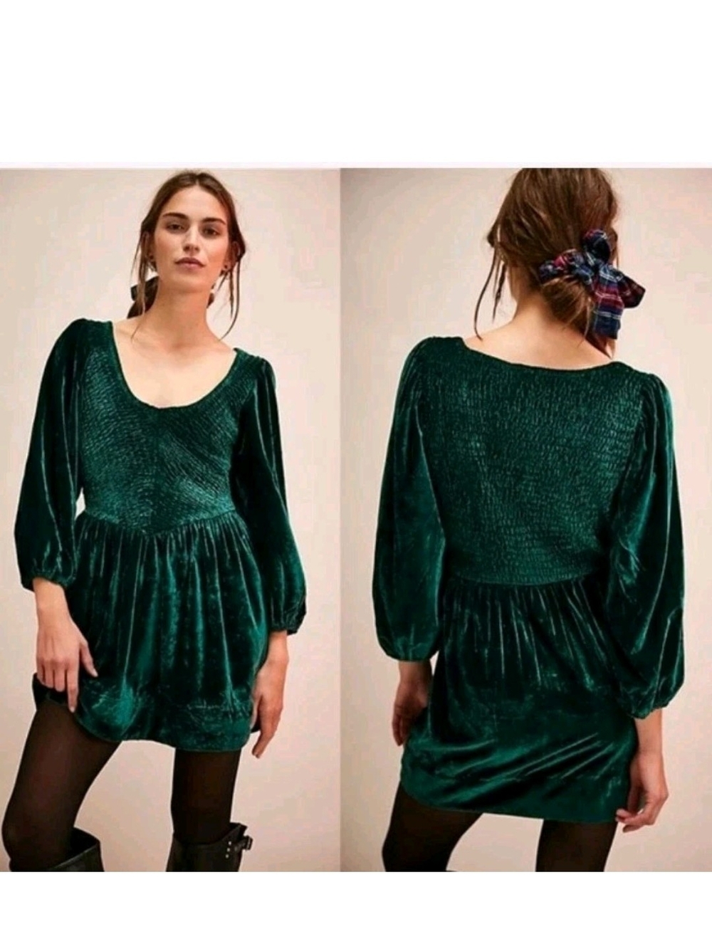 New FREE PEOPLE Farrier Velvet Mini Dress S Green Boho Whimsigoth $128 Ren Faire